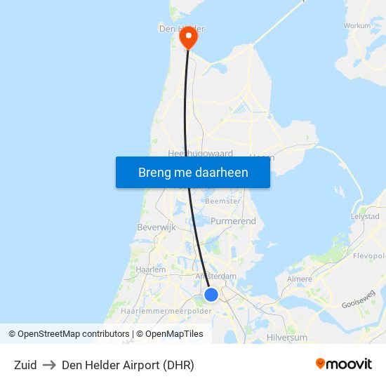 Zuid to Den Helder Airport (DHR) map