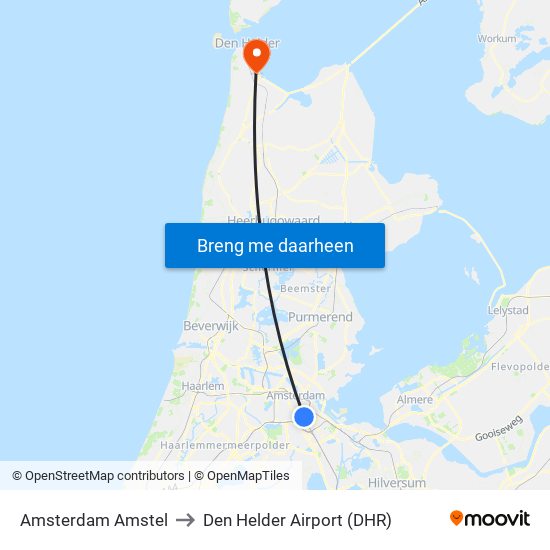 Amsterdam Amstel to Den Helder Airport (DHR) map