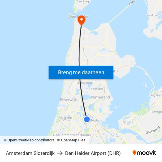 Amsterdam Sloterdijk to Den Helder Airport (DHR) map