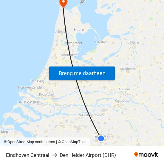 Eindhoven Centraal to Den Helder Airport (DHR) map