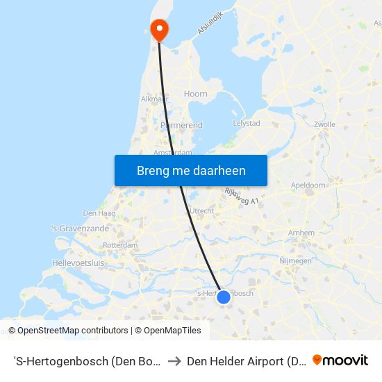 'S-Hertogenbosch (Den Bosch) to Den Helder Airport (DHR) map