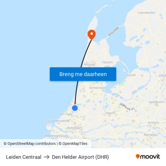 Leiden Centraal to Den Helder Airport (DHR) map