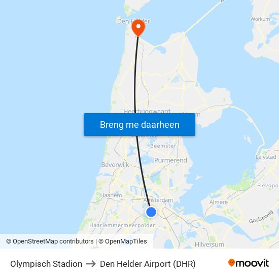 Olympisch Stadion to Den Helder Airport (DHR) map