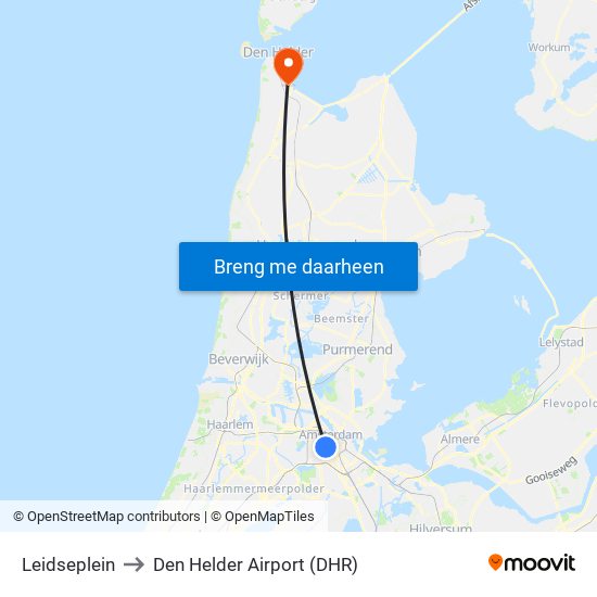 Leidseplein to Den Helder Airport (DHR) map