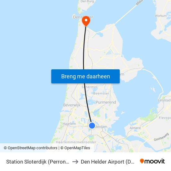 Station Sloterdijk (Perron N) to Den Helder Airport (DHR) map