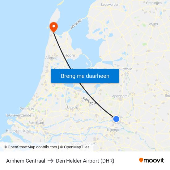 Arnhem Centraal to Den Helder Airport (DHR) map