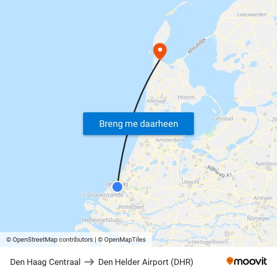 Den Haag Centraal to Den Helder Airport (DHR) map