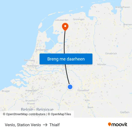 Venlo, Station Venlo to Thialf map