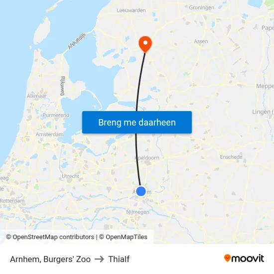Arnhem, Burgers' Zoo to Thialf map