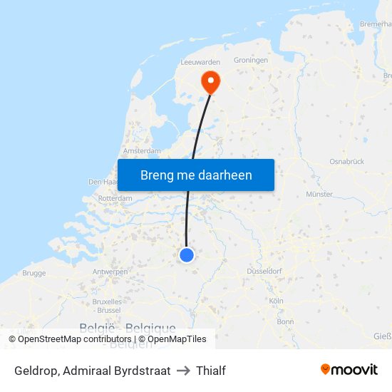 Geldrop, Admiraal Byrdstraat to Thialf map