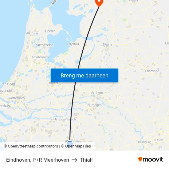 Eindhoven, P+R Meerhoven to Thialf map
