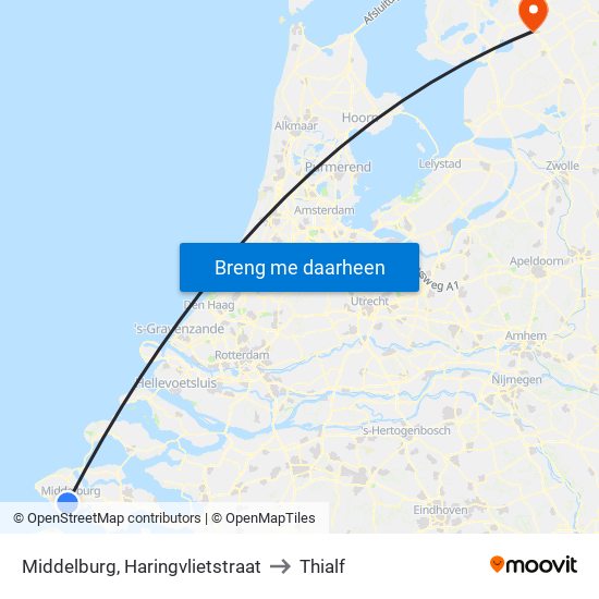 Middelburg, Haringvlietstraat to Thialf map