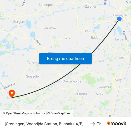 [Groningen] Voorzijde Station, Bushalte A/B, Stationsweg to Thialf map