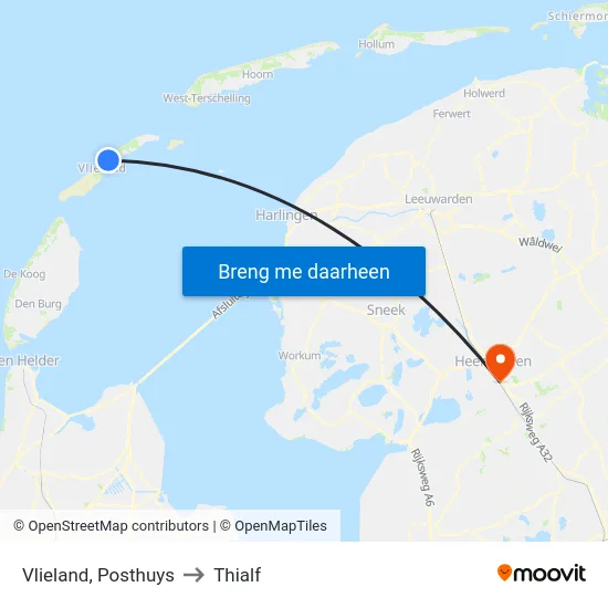 Vlieland, Posthuys to Thialf map