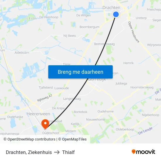 Drachten, Ziekenhuis to Thialf map
