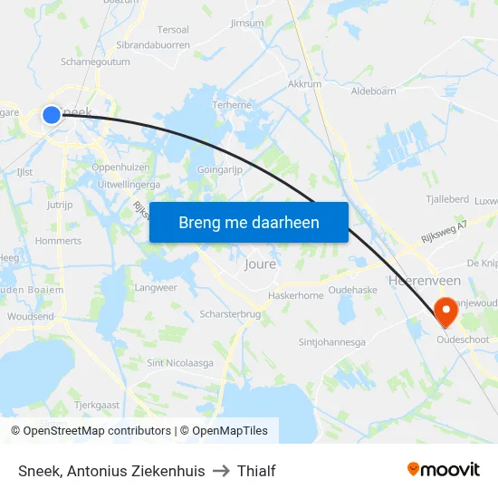 Sneek, Antonius Ziekenhuis to Thialf map