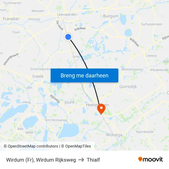 Wirdum (Fr), Wirdum Rijksweg to Thialf map