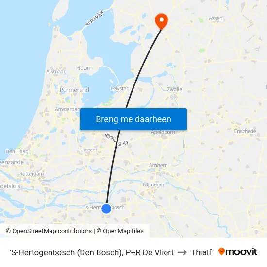 'S-Hertogenbosch (Den Bosch), P+R De Vliert to Thialf map
