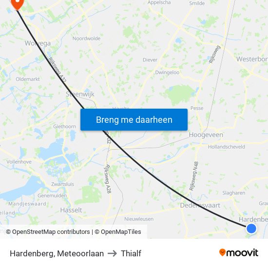 Hardenberg, Meteoorlaan to Thialf map