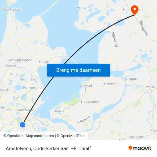 Amstelveen, Ouderkerkerlaan to Thialf map