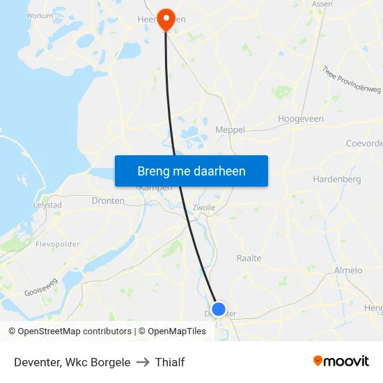 Deventer, Wkc Borgele to Thialf map