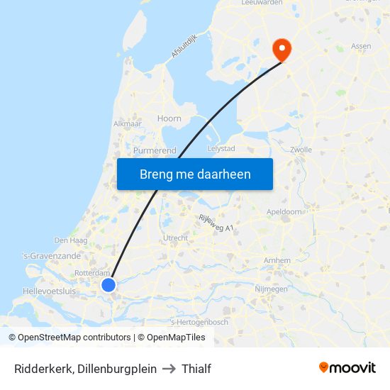 Ridderkerk, Dillenburgplein to Thialf map