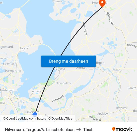 Hilversum, Tergooi/V. Linschotenlaan to Thialf map