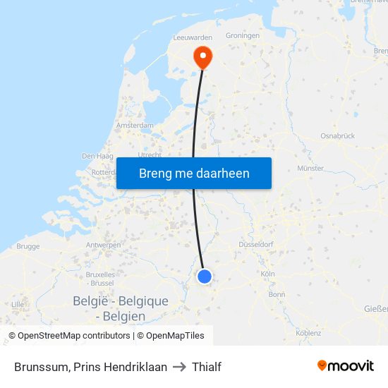 Brunssum, Prins Hendriklaan to Thialf map