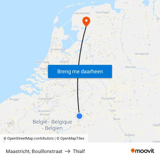 Maastricht, Bouillonstraat to Thialf map