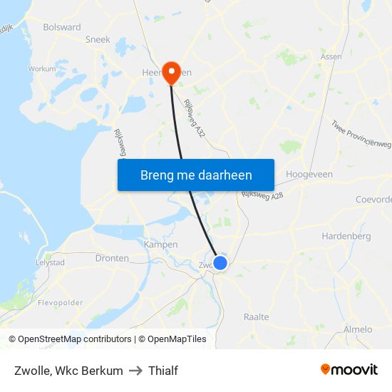 Zwolle, Wkc Berkum to Thialf map