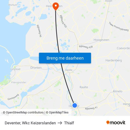 Deventer, Wkc Keizerslanden to Thialf map