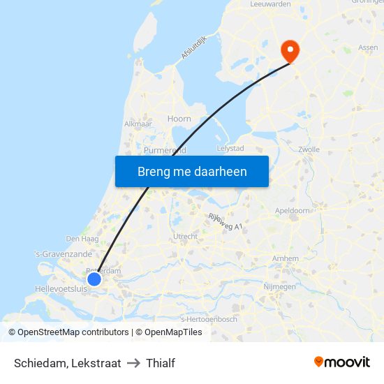 Schiedam, Lekstraat to Thialf map