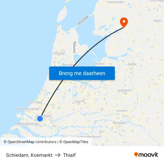Schiedam, Koemarkt to Thialf map