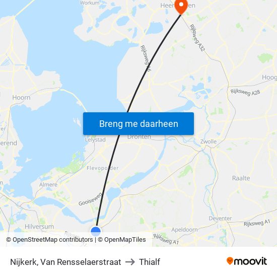 Nijkerk, Van Rensselaerstraat to Thialf map