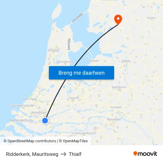 Ridderkerk, Mauritsweg to Thialf map