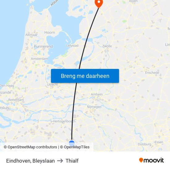 Eindhoven, Bleyslaan to Thialf map