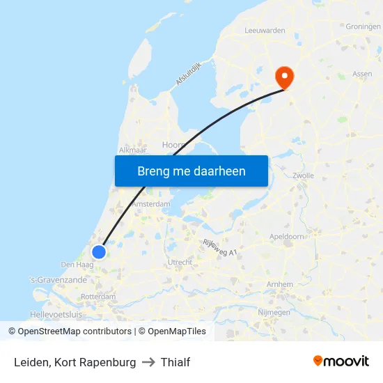 Leiden, Kort Rapenburg to Thialf map