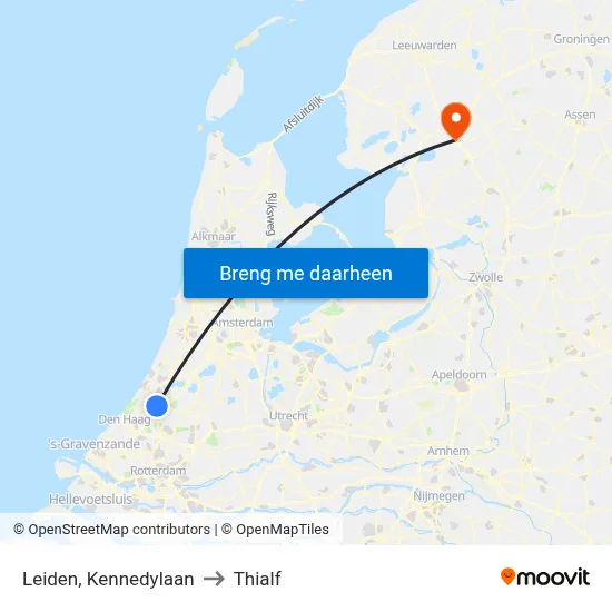 Leiden, Kennedylaan to Thialf map
