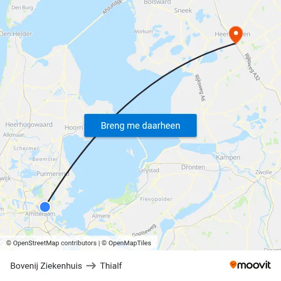 Bovenij Ziekenhuis to Thialf map
