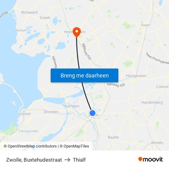 Zwolle, Buxtehudestraat to Thialf map