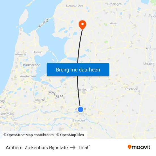 Arnhem, Ziekenhuis Rijnstate to Thialf map