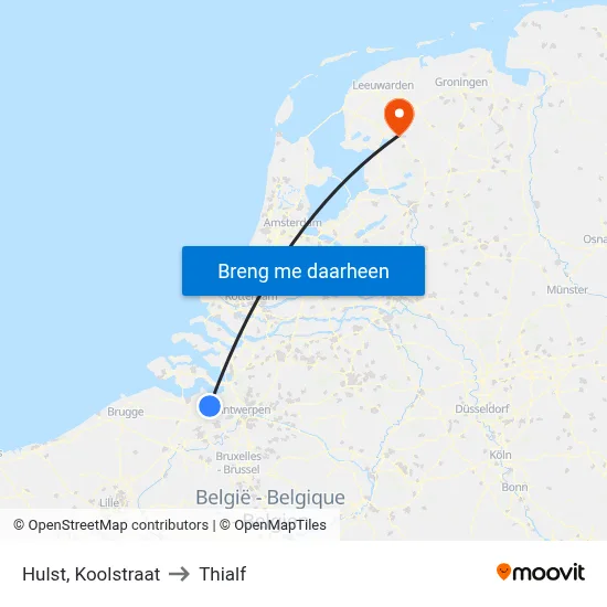 Hulst, Koolstraat to Thialf map