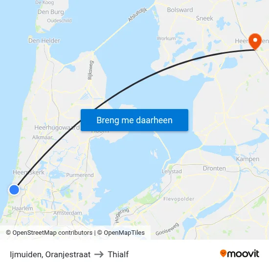 Ijmuiden, Oranjestraat to Thialf map