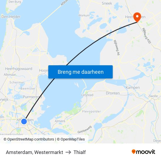Amsterdam, Westermarkt to Thialf map