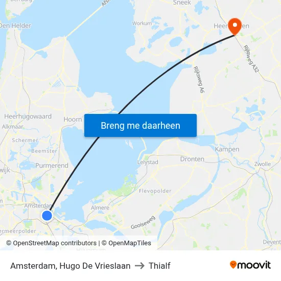 Amsterdam, Hugo De Vrieslaan to Thialf map