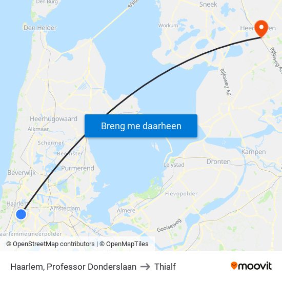 Haarlem, Professor Donderslaan to Thialf map