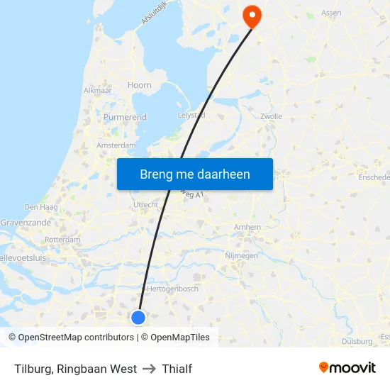 Tilburg, Ringbaan West to Thialf map