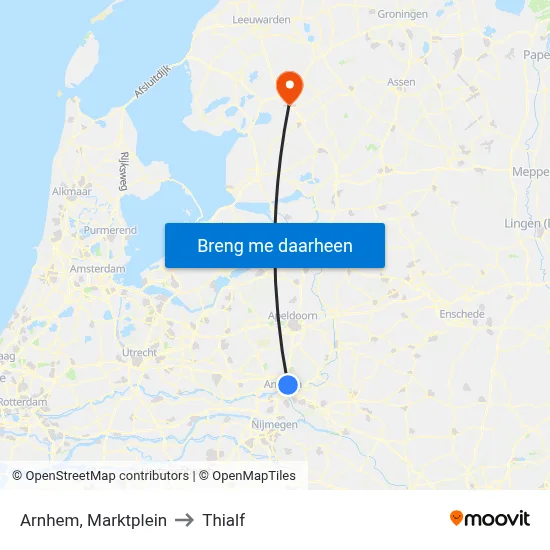 Arnhem, Marktplein to Thialf map
