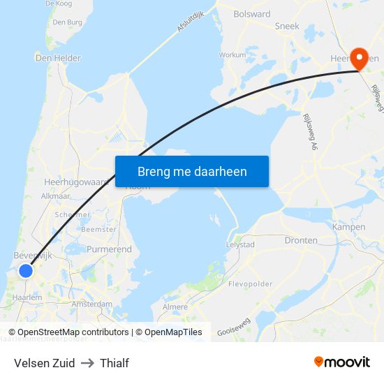 Velsen Zuid to Thialf map