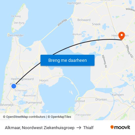 Alkmaar, Noordwest Ziekenhuisgroep to Thialf map